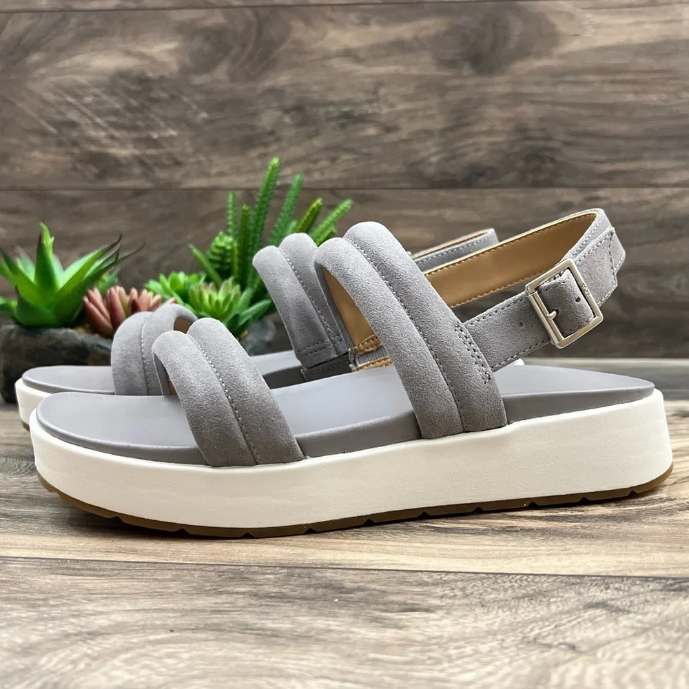 NIB UGG Lynnden Slingback Strappy Platform Sandal Soft Amethyst Grey Suede